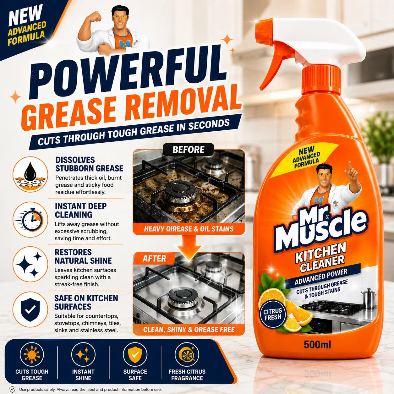 Mr. Muscle Powerful Kitchen Cleaner Spray (500ml)