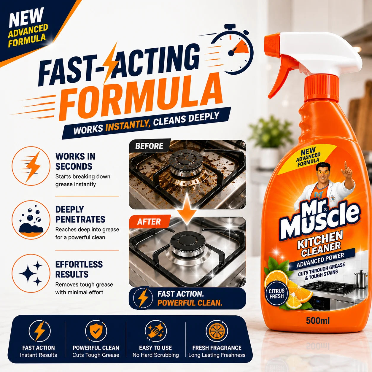 Mr. Muscle Powerful Kitchen Cleaner Spray (500ml)