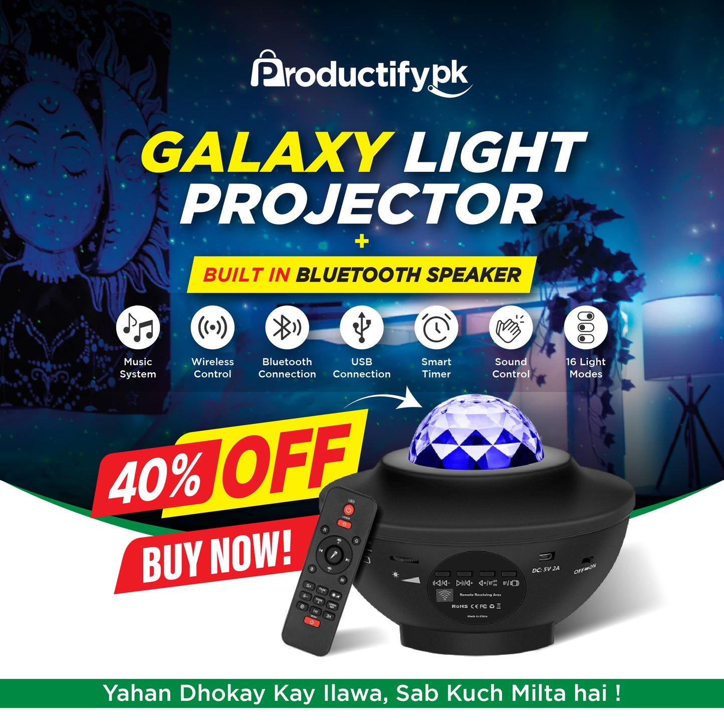 Galaxy Light Projector with Bluetooth Music Speaker ( Premium Quality)