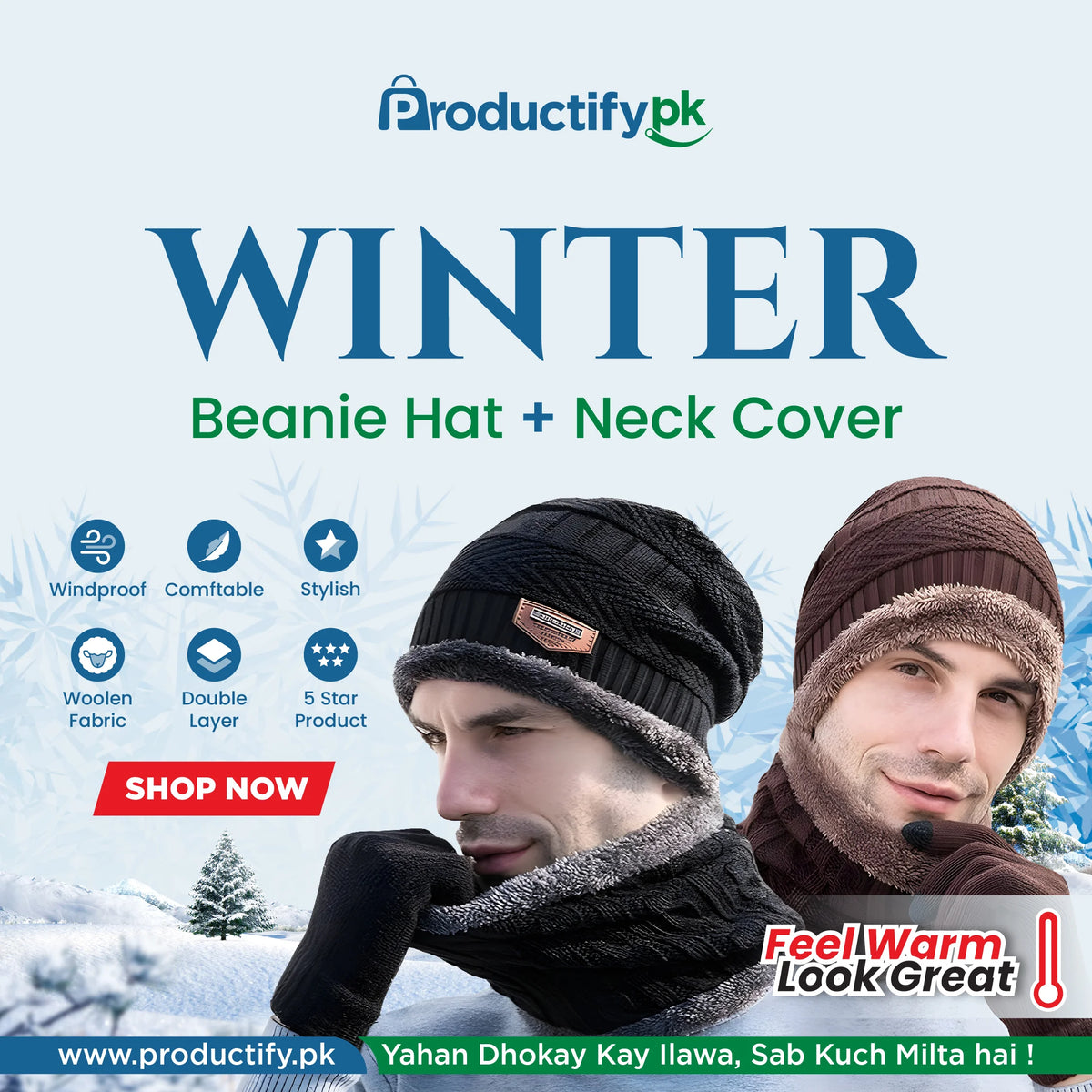 Winter Knitted Hat and Fleece Neck Warmer