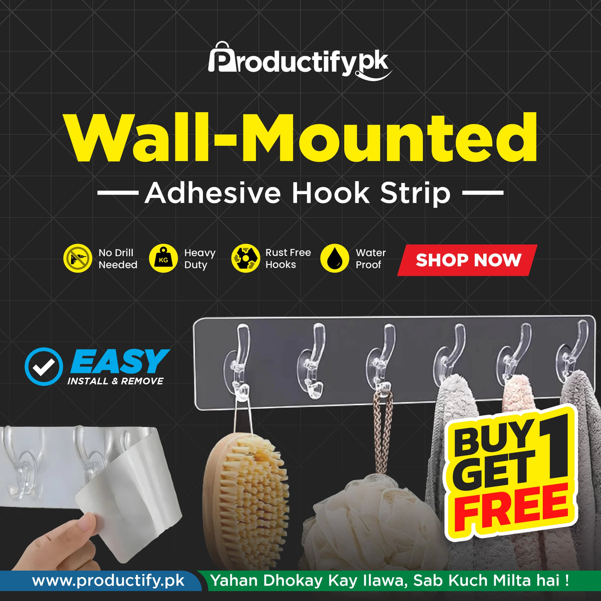 Self Adhesive Wall Mounted Hooks Strip