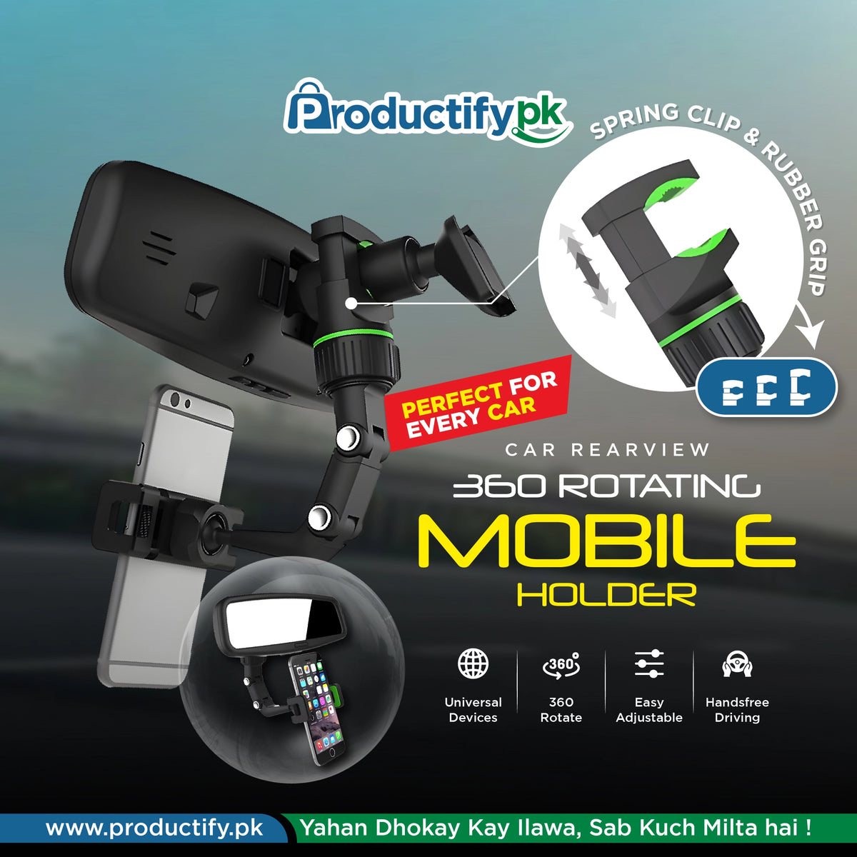Car Rearview 360 Rotating Clip