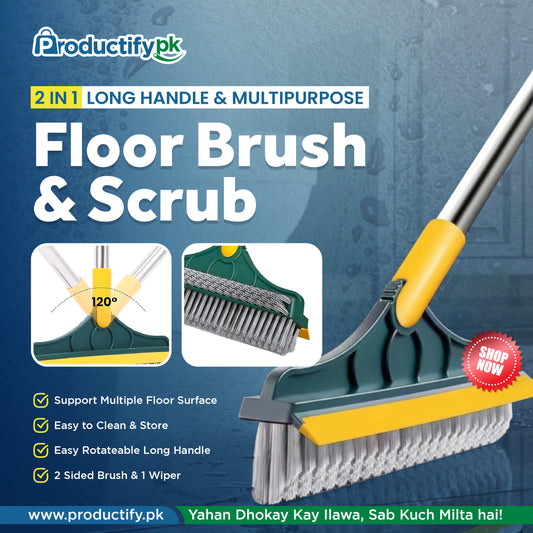 2 In 1 Long Handle Bathroom Floor Scrub Brush